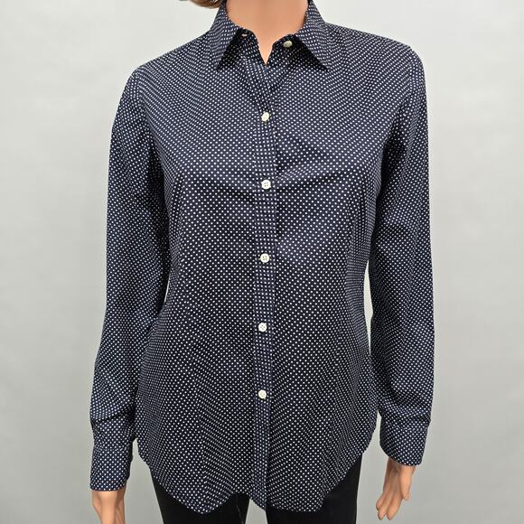 L.L.Bean Signature Collection Polka dot Button-up Shirt Size 4 Long sleeve Navy - Picture 3 of 12
